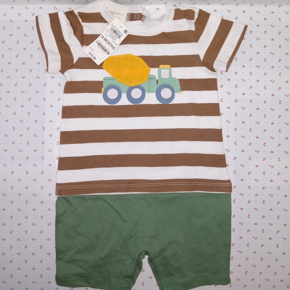 FIRST IMPRESSIONS: Baby Boy's DUMP TRUCK Appliqué Romper / Onesie - Picture 1 of 4
